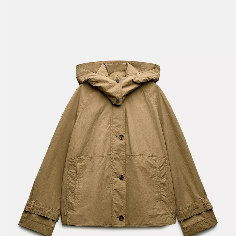 Zara Khaki Hooded Button-Front Jacket